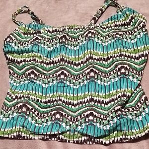 Green and Blue Patterned Women's Bathing Suit Top Built-in Bra For D Cups